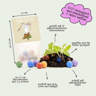 Regalo Di Pasqua – 10 Sacchetti Con 5 Biglie Di Semi Di Fiori Selvatici – Coniglietto E Catena Luminosa