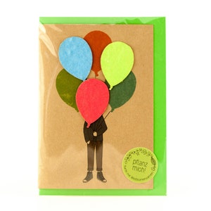 Geburtstagskarte I Mann mit Luftballon I Grußkarte mit handgeschöpftem Blumen-Saatpapier Bild 3