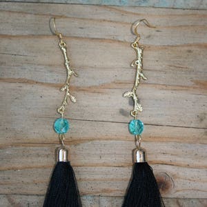 Black and Blue Tassel Earrings