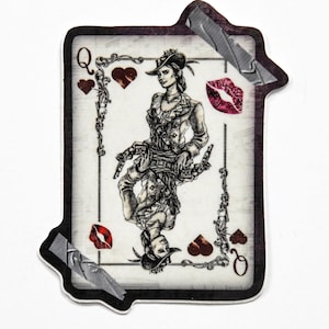 Queen of Pirates, Vinyl Sticker, collage art, stickers, playing cards, casino, queen of hearts, photography