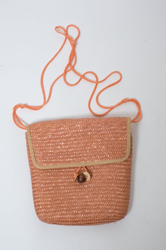 WICKER BAG Vintage Mid Century Handbag Woven Cross