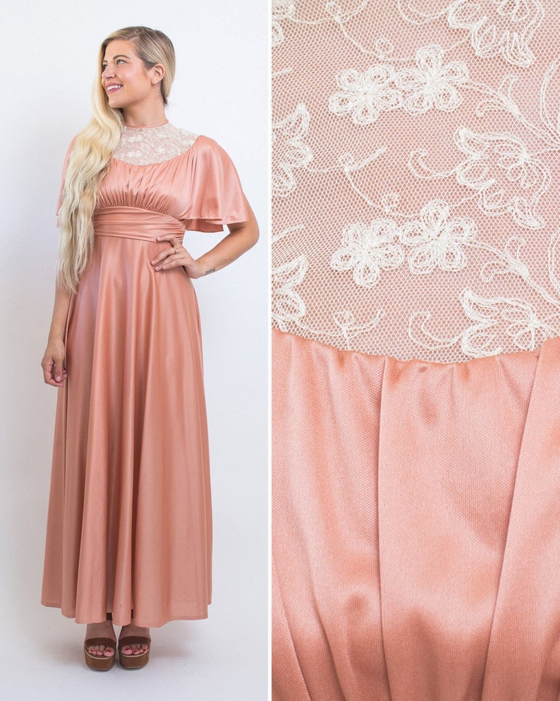 Pink Silk Bridesmaid WEDDING Lace Blush Pink MAXI Silk Dress Etsy