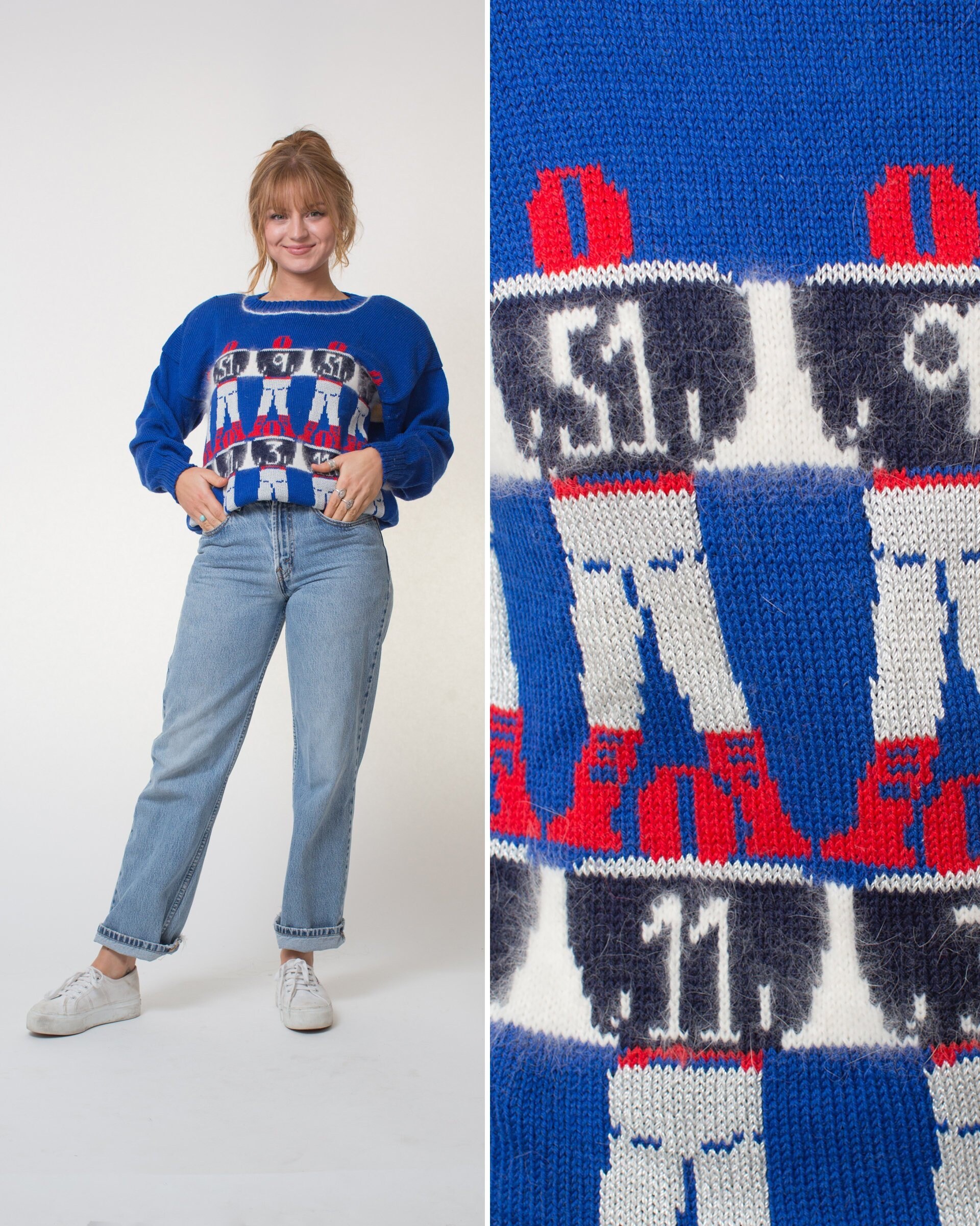 FOOTBALL sweater Vintage NOVELTY sweater BLUE large 80s baggy | Etsy