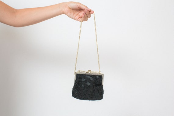 BEADED 50s 60s purse vintage WALBORG purse black b
