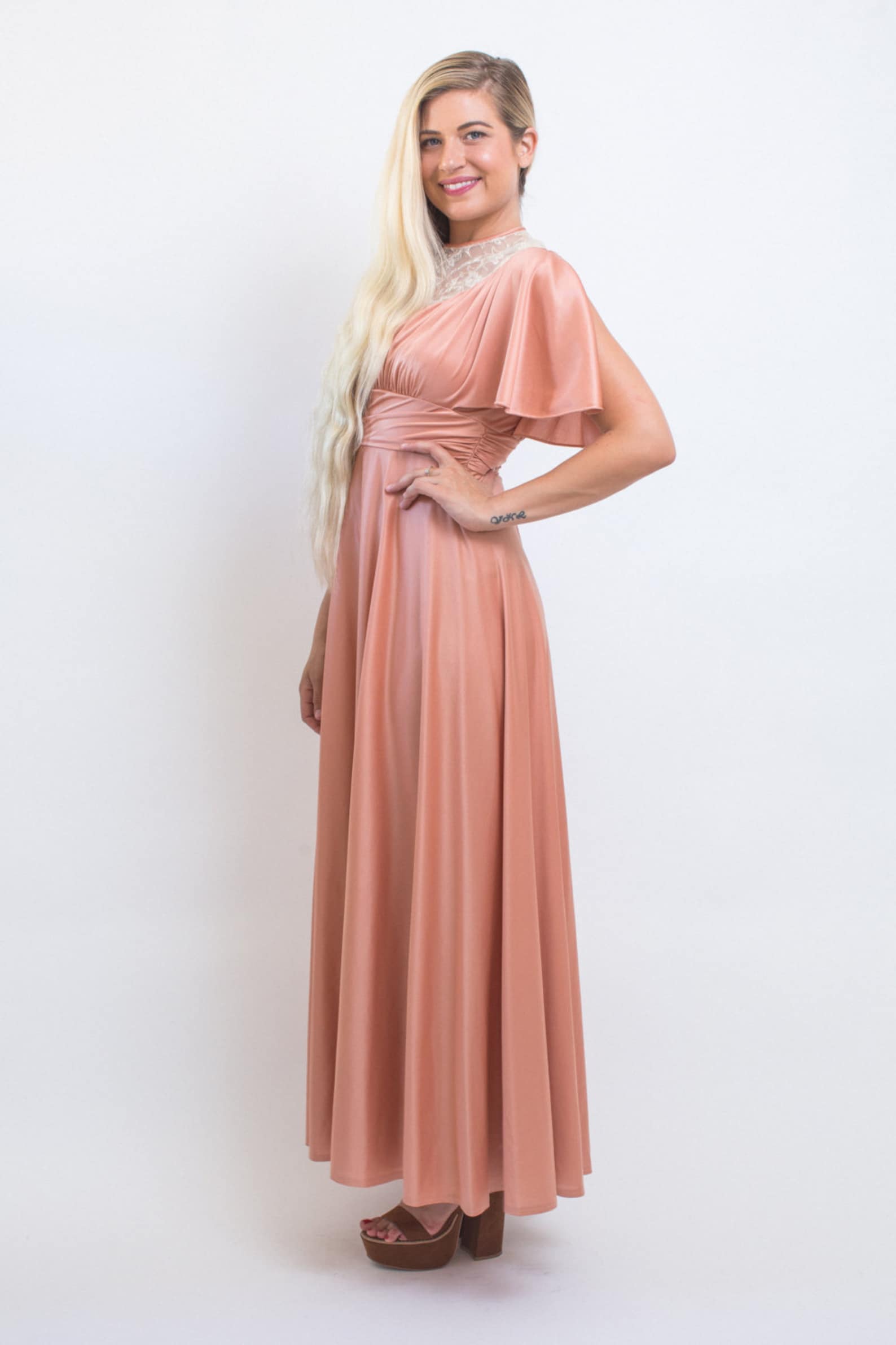 Pink Silk Bridesmaid WEDDING Lace Blush Pink MAXI Silk dress Etsy