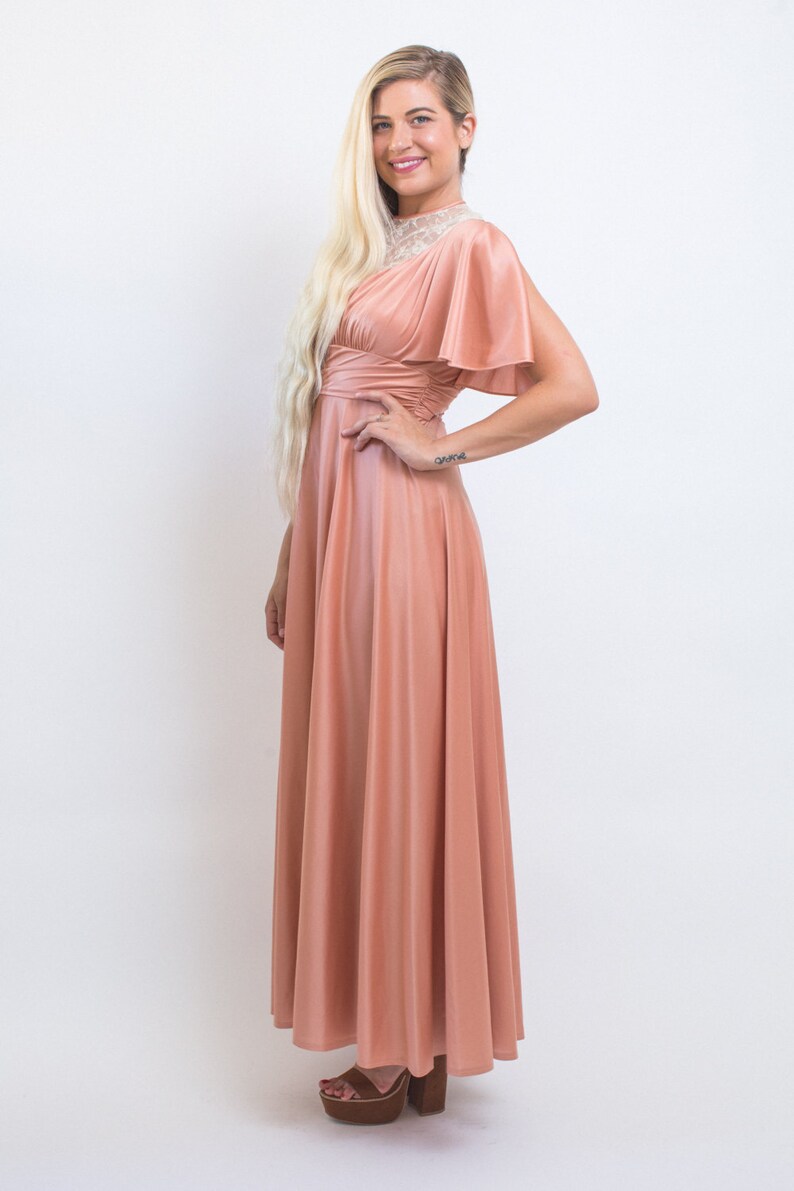 Pink Silk Bridesmaid WEDDING Lace Blush Pink MAXI Silk dress | Etsy