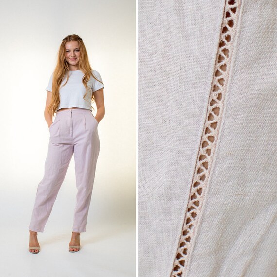 HIGH WAISTED Pants vintage 70s 80s Light Pink Line