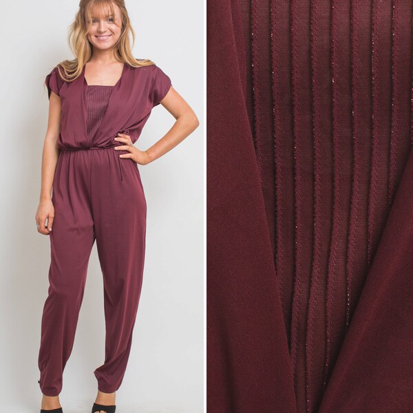 Vintage JUMPSUIT 80s jumpsuit 70s jumpsuit DISCO party HOLIDAY purple sparkle evening 1980s 1970s pantsuit