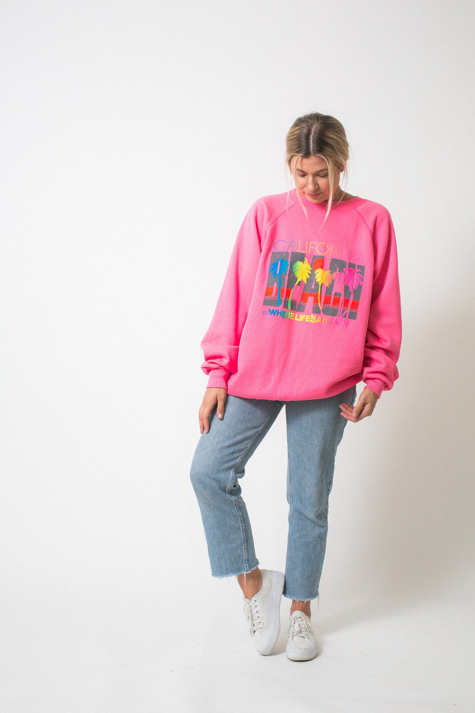 CALIFORNIA sweatshirt vintage RAGLAN sweatshirt hot pink NEON | Etsy