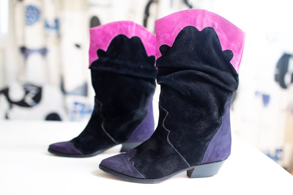 80s COLORFUL boots SUEDE Leather size 5.5 boots Co