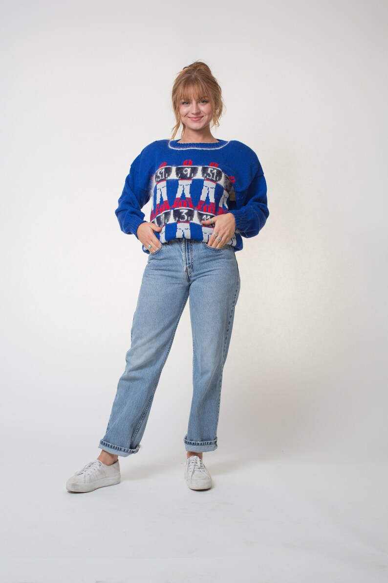 FOOTBALL Sweater Vintage NOVELTY Sweater BLUE Large 80s Baggy - Etsy
