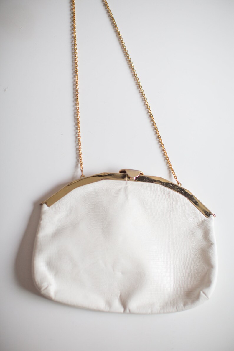 White Medium RETRO Faux Snakeskin 80s Gold Chain clutch PURSE Etsy