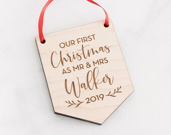 First Christmas 2019 Married, Mr Mrs Ornament, Just Married Ornament For Tree, Our First Christmas As Mr & Mrs, Custom Christmas Ornament