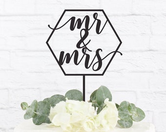 Mr Mrs Hexagon Cake Topper Cake Topper for Weddings Wedding Cake Topper Geometric Cake Topper Modern Cake Topper Gold Cake Topper