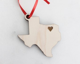 Texas Ornament, Christmas State Ornament, Map Ornament, Personalized Christmas Gift, Gift under 20