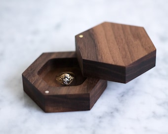 Wedding Ring Box, Engagement Ring Box, Geometric Ring Box, Wooden Ring Box, Wood Ring Box, Walnut Ring Box, Rustic Ring Box