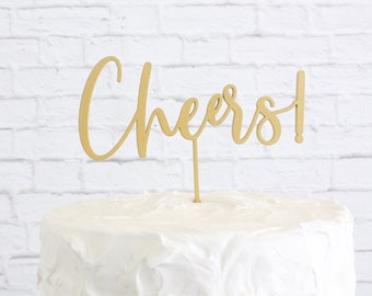 Cheers Cake Topper, Wedding Cake Topper, Cake Topper for Wedding, Rustic Wedding Cake Topper, Gold Cake Topper