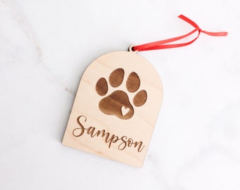 Dog Paw Ornament , Personalized, Christmas Ornament, Dog Paw, Ornament, Laser Cut, Wood, Handmade, Your Dogs Name, Dog Ornament, Christmas