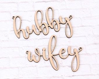 Hubby and Wifey Chair Signs, Wood Calligraphy Bride and Groom Chair Signs,  Sweetheart Chair Signs, Laser Cut Wedding Signs