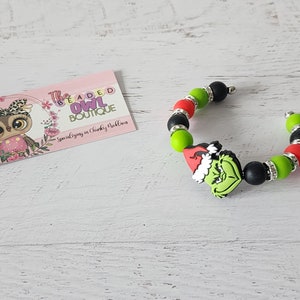 Silicone Beaded Cuff Bracelet, Mean One, Green Guy, Festive Bracelet