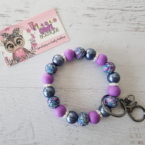 Mermaid Colors Keychain Wristlet Bracelet, Silicone Bead Keychain