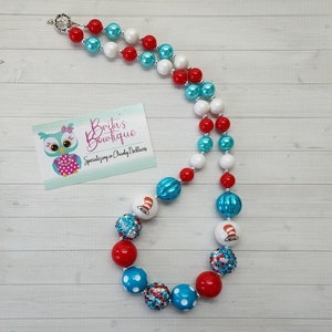 Cat in Hat Inspired Themed Chunky Bubblegum Beaded Necklace