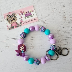 Mermaid Under The Sea Keychain Wristlet Bracelet – Silicone Bead Keychain