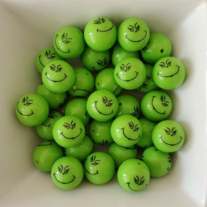 Cuentas de chicle gruesas con estampado "Green Mean One Smirk", 20 mm (10 unidades)