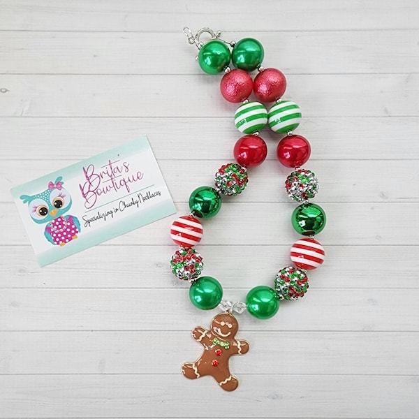 Christmas Gingerbread Man Chunky Bubblegum Bead Necklace Gingerbread Necklace