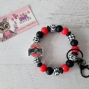 Pulsera con temática de Ohio, llavero de cuentas de silicona, llavero de fútbol