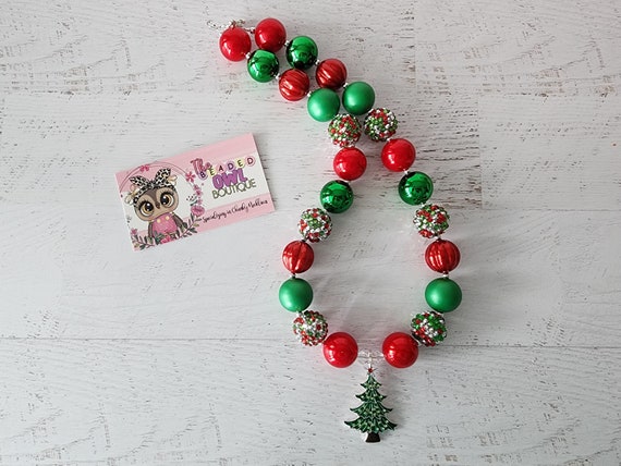 Simple Christmas Tree Chunky Bubblegum Bead Necklace