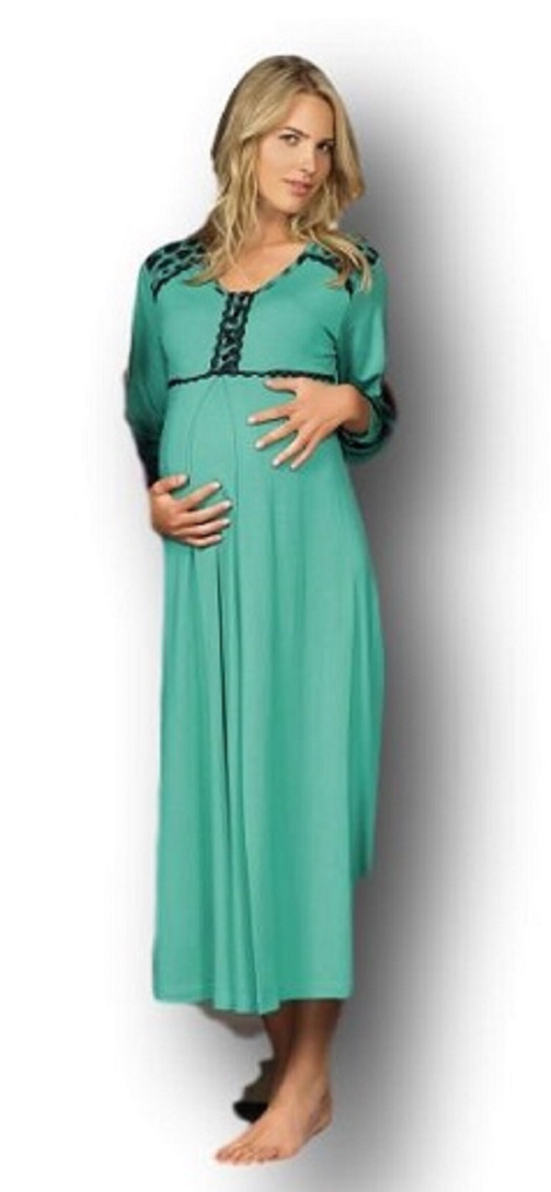 Nursing/maternity Nightgown for Breastfeeding Mothers Turquoise Green