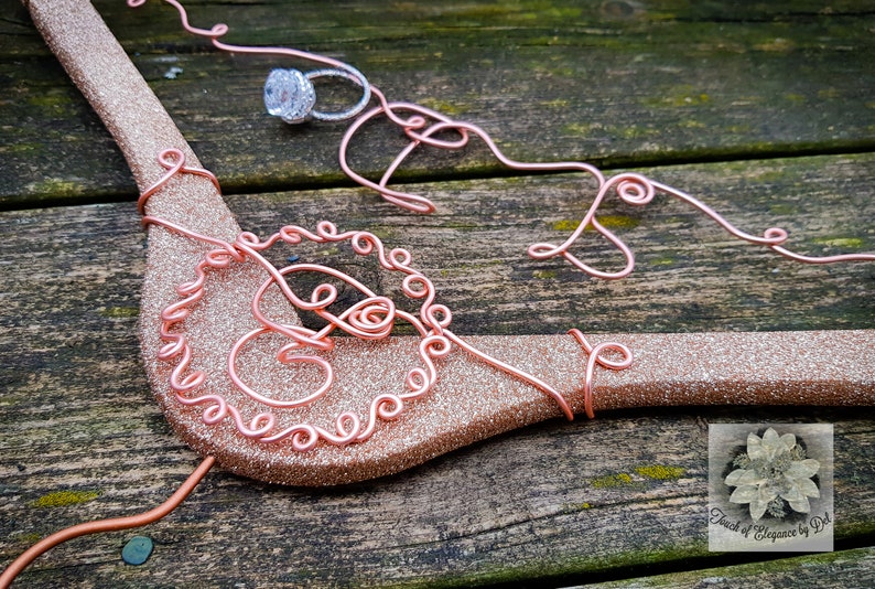 Monogram Wedding Hanger Shower Gift Vintage Hanger Bride Hanger Gift for Her Rose Gold Wedding Rose Gold Glitter Hanger Diamond Ring