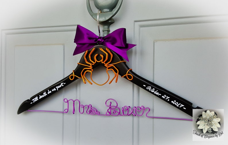 OOAK hanger HALLOWEEN Wedding Hanger Custom Name Hanger Till Death Do Us Part Unique Spider Design SPIDER Wedding Dress Hanger
