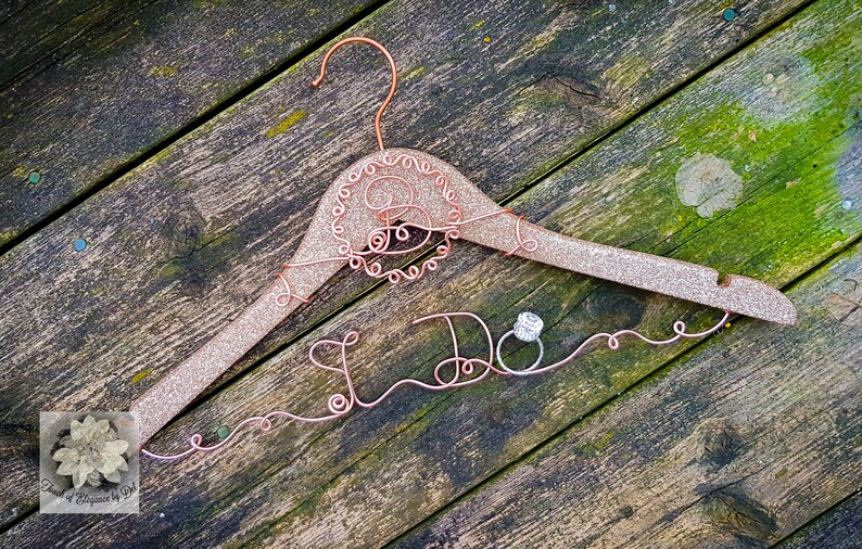 Monogram Wedding Hanger Shower Gift Vintage Hanger Bride Hanger Gift for Her Rose Gold Wedding Rose Gold Glitter Hanger Diamond Ring