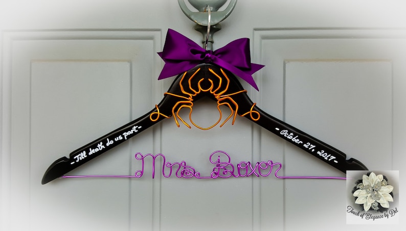 OOAK hanger HALLOWEEN Wedding Hanger Custom Name Hanger Till Death Do Us Part Unique Spider Design SPIDER Wedding Dress Hanger