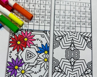 2024 Printable Calendar Coloring Page Bookmarks