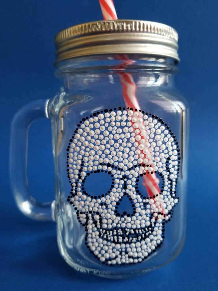 Skeleton Mason Jar Glass Skull Jar Glass Halloween Glass Etsy