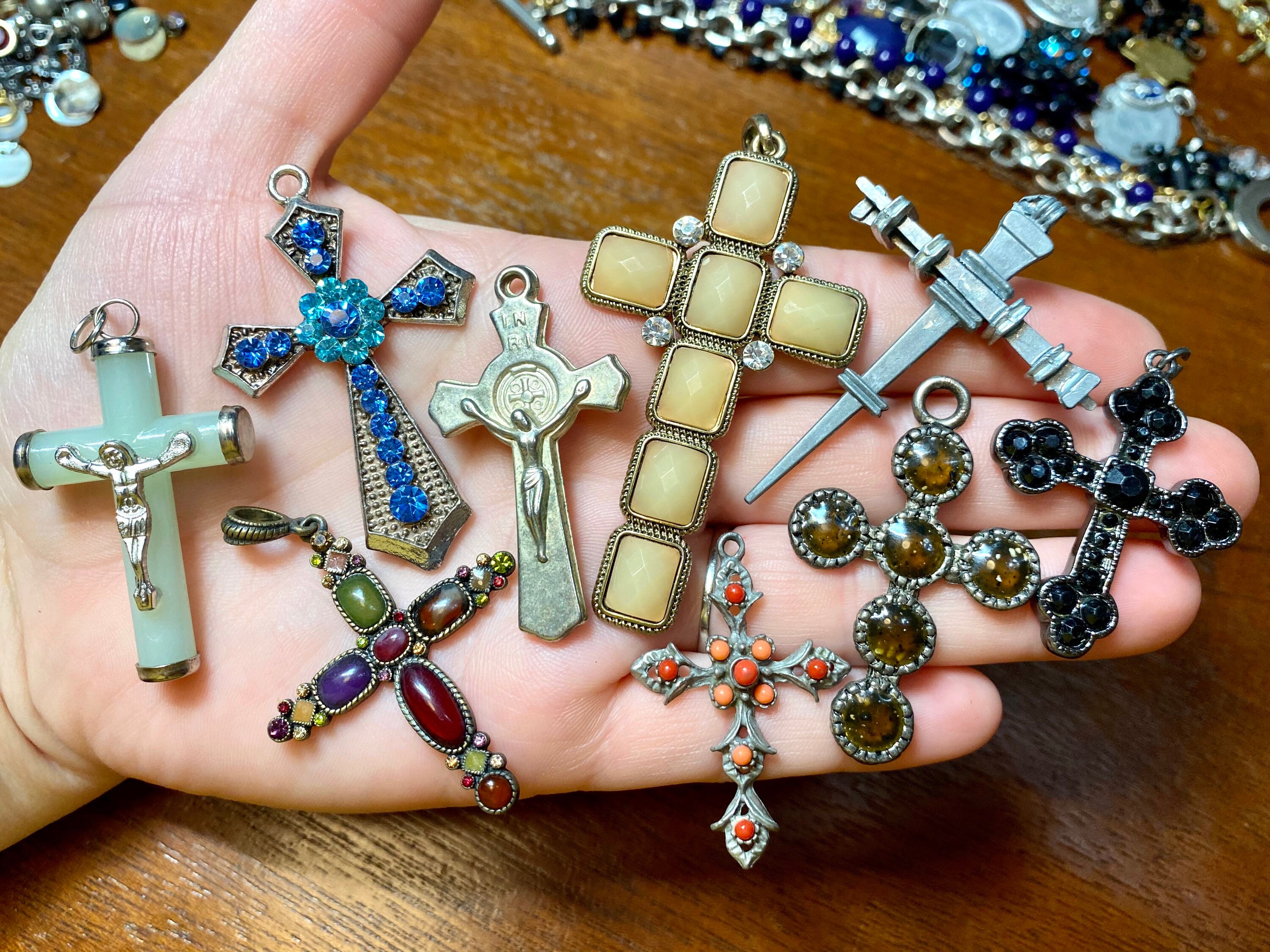 Rhinestone Cabochon and Metal Costume Jewelry Cross and Etsy