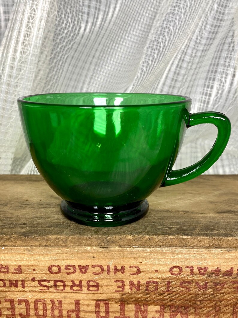 Vintage Anchor Hocking Forest Green Depression Glass Tea Cups Etsy