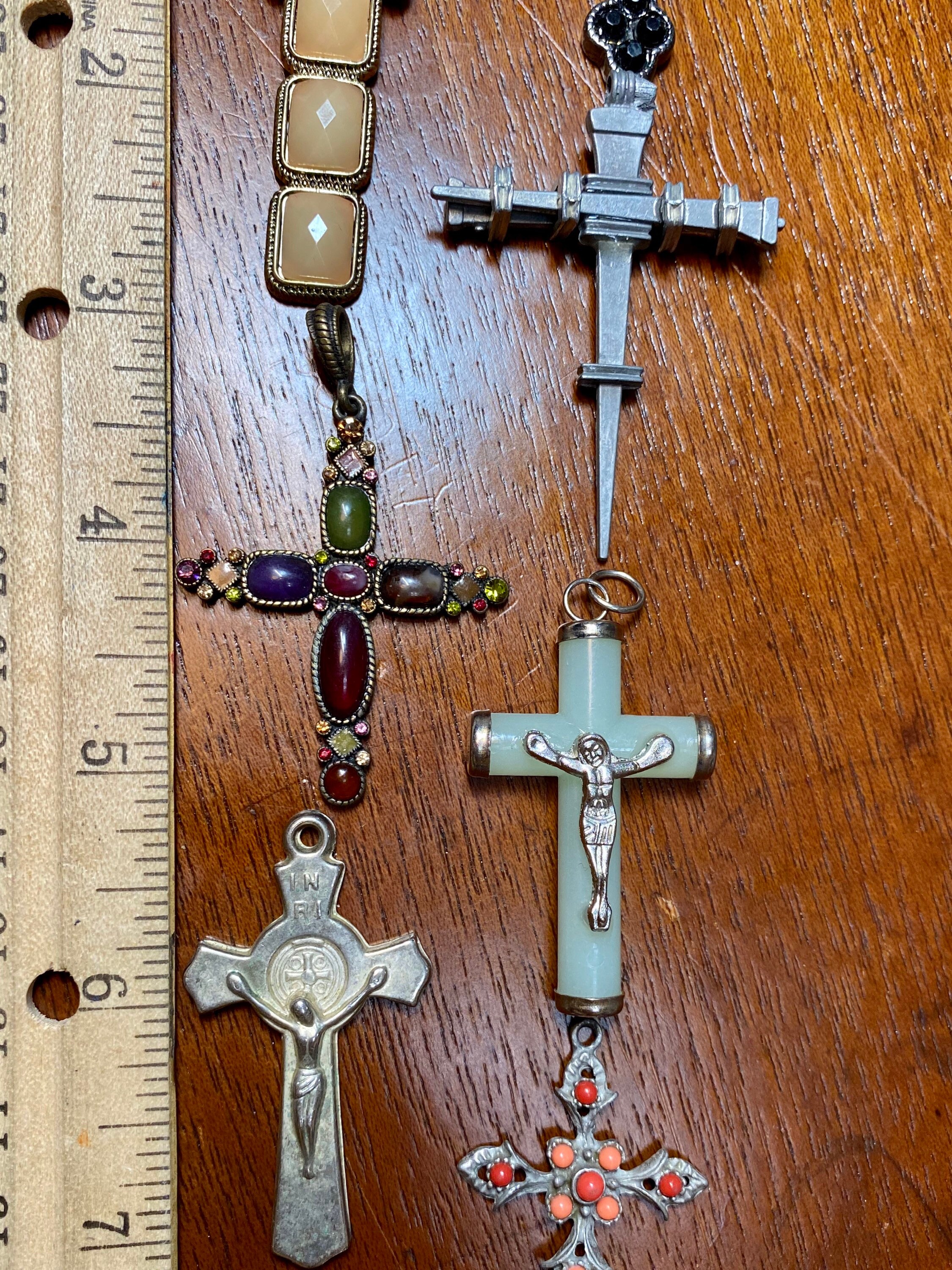 Rhinestone Cabochon and Metal Costume Jewelry Cross and Etsy