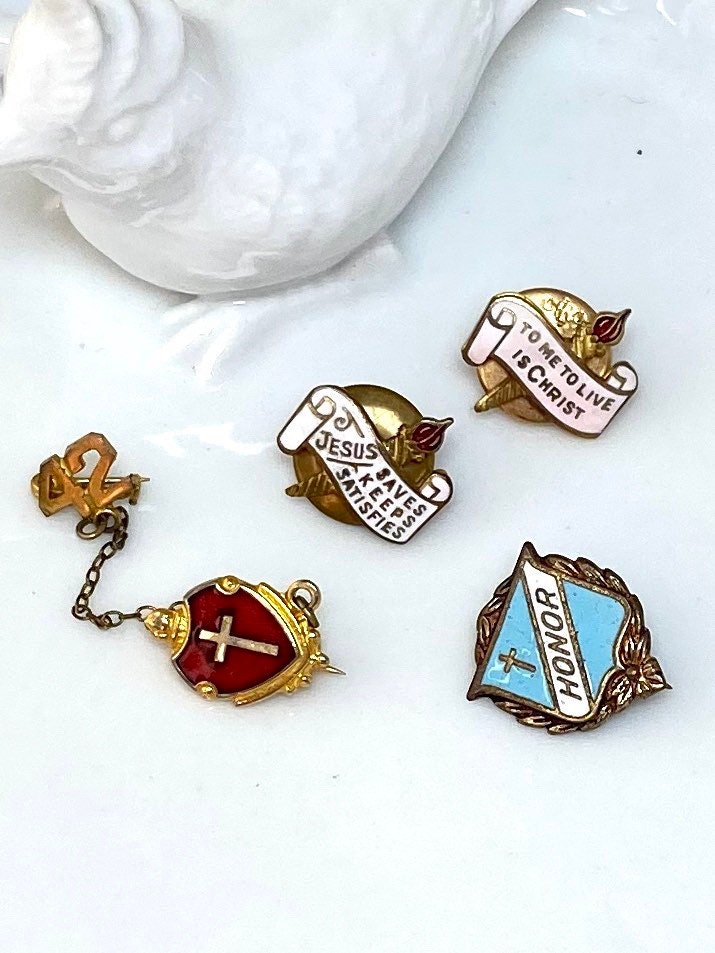 Antique Catholic School And Religious Enamel Pin Lot Collectible Etsy