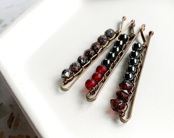 Victorian Wedding Accessories Vintage Bridal Hair Jewelry Mother/'s Day Burgundy Hair Pins Women Birthday Gift Red Cabochon Bobby Pins