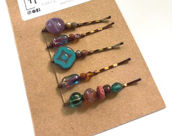 Beaded Bobby Pins – Handmade Bronze Wire Wrapped Hair Pins Set