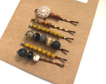 Beaded Bobby Pins – Handmade Bronze Wire Wrapped Hair Pins Set