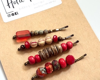 Beaded Bobby Pins – Handmade Bronze Wire Wrapped Hair Pins Set