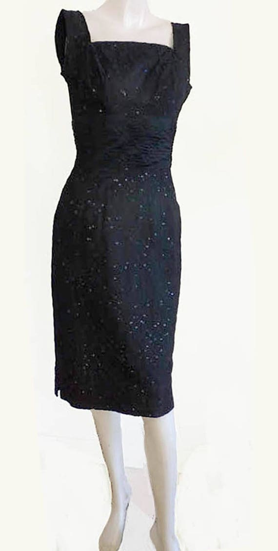 1950s Detrano dress Wiggle Black Peplum Bustle Sl
