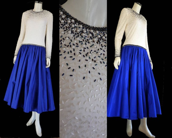 Amen Wardy Dress Silk LS Evening Drop waist blue b