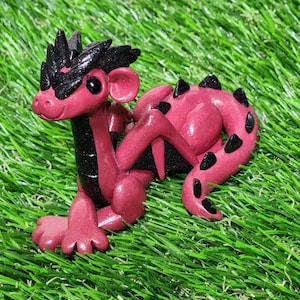 Maroon Glittery Miniature Dragon Sculpture