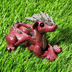 Maroon Glittery Miniature Dragon Sculpture